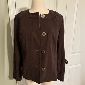 JM Collection Faux Brown Suede Lightweight Jacket Blazer EUC